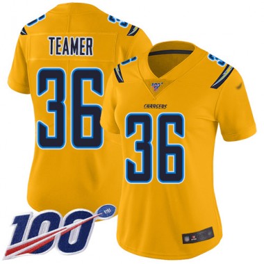 Los Angeles Chargers NFL Football Roderic Teamer Gold Jersey Women Limited 36 100th Season Inverted Legend